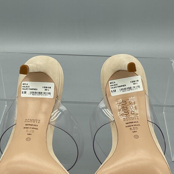 NEW Schutz Women’s Ariella Transparent High Heel Vinyl Mules Nude Size 8.5B - Picture 9 of 10